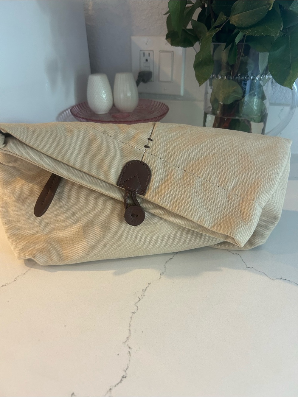 Michael Stars Canvas Fold-Over Clutch with Brown Trim